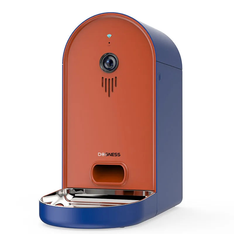 Smart automatic pet feeder with remote monitoring in Barbie pink and ivory white colour combination