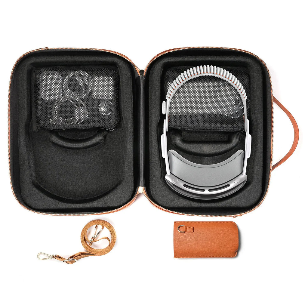 Black superfiber storage box for Apple Vision Pro MR glasses with dimensions 32.5 by 24.5 by 11.5 centimetres.