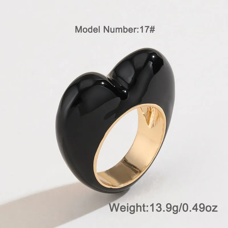 Heart-shaped zinc alloy enamel ring with three-dimensional detail in four colour options
