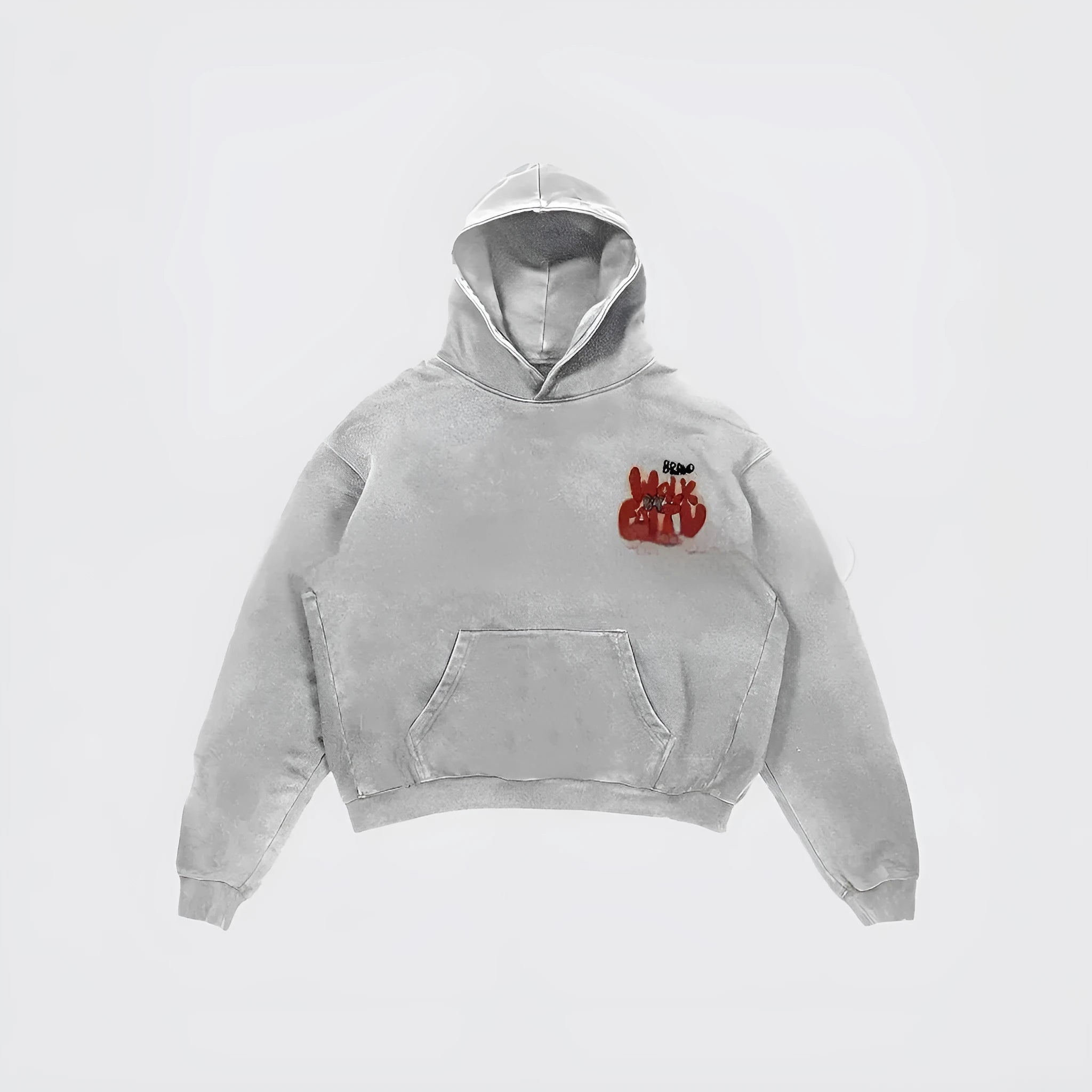 Women's grey hoodie with vintage character print design and pockets