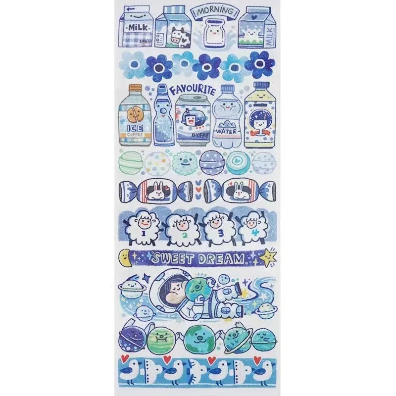Sheet of cute cartoon character stickers printed on Japanese paper for crafting.