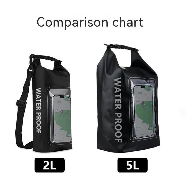 Army Green 2L waterproof crossbody phone bag made from PVC mesh for outdoor and water sports.