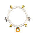 Purple Halloween cat collar with simulated pearl necklace decoration showing pumpkin designs