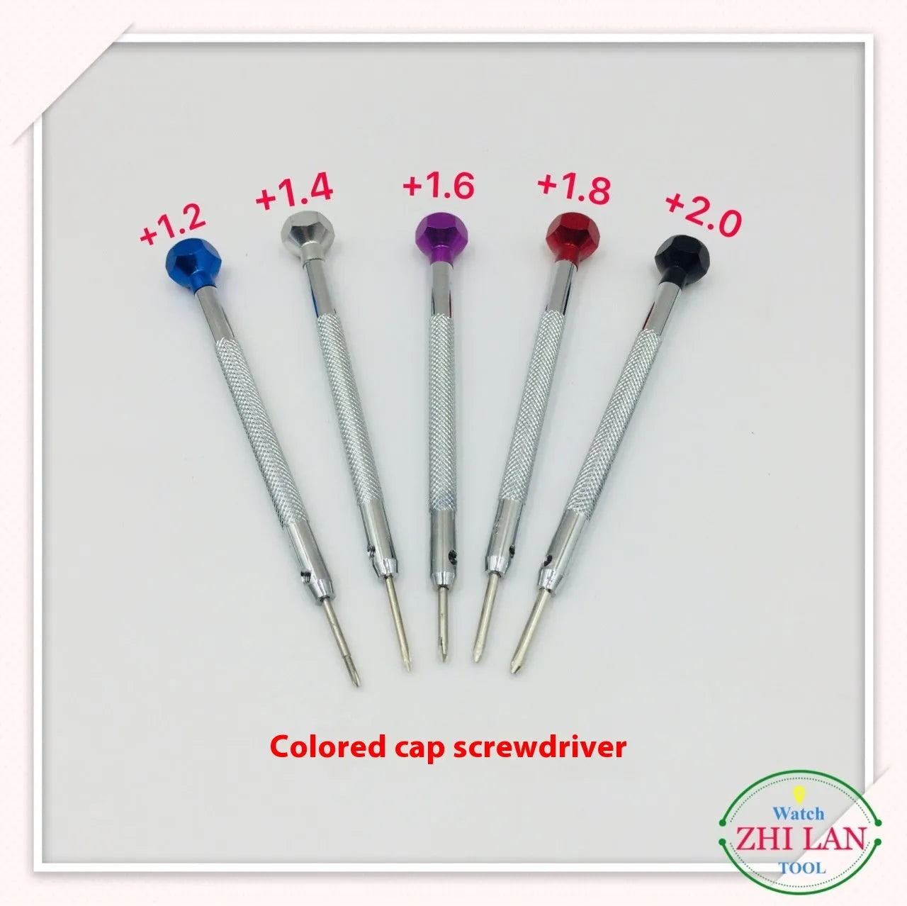 Six colour-coded screwdrivers for watch repair in aluminium case with spring steel cutter heads