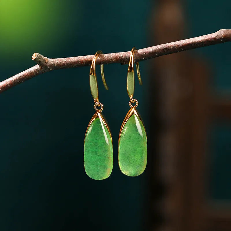 Women's Chinese style copper earrings with geometric water droplet design in CP798 jade colour