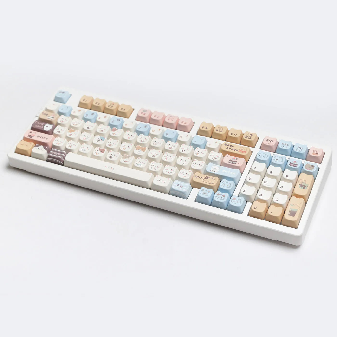 High Sea Salt Cat mechanical keyboard PBT keycap set showing pastel colour design and 7u spacebar