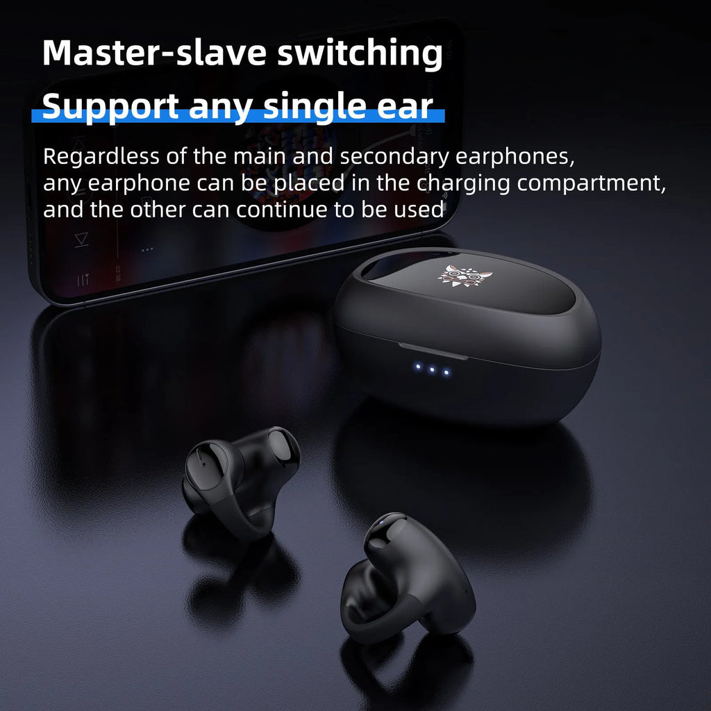 Black T306 wireless clip-on Bluetooth sports headset shown on a grey background.