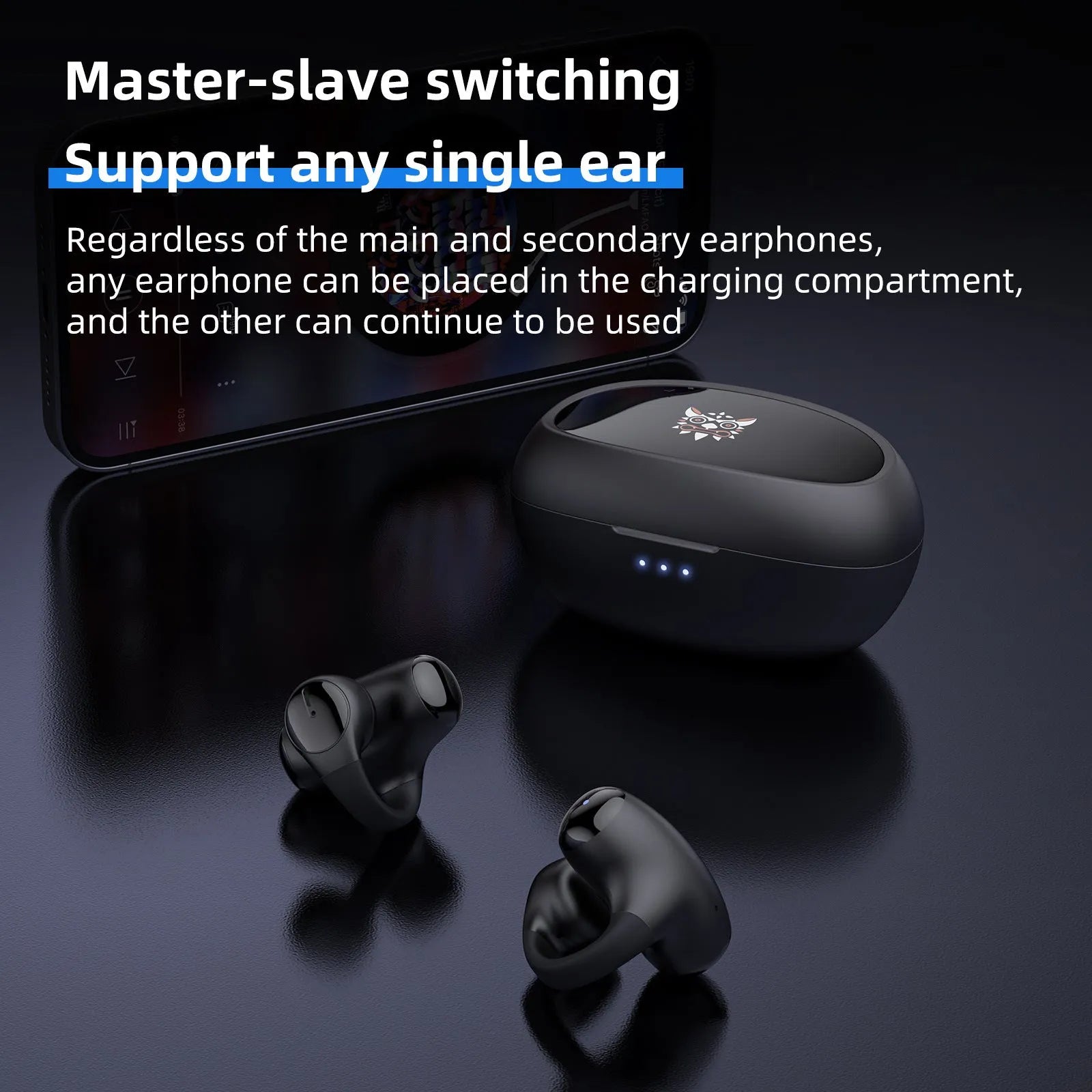 Black T306 wireless clip-on Bluetooth sports headset shown on a grey background.