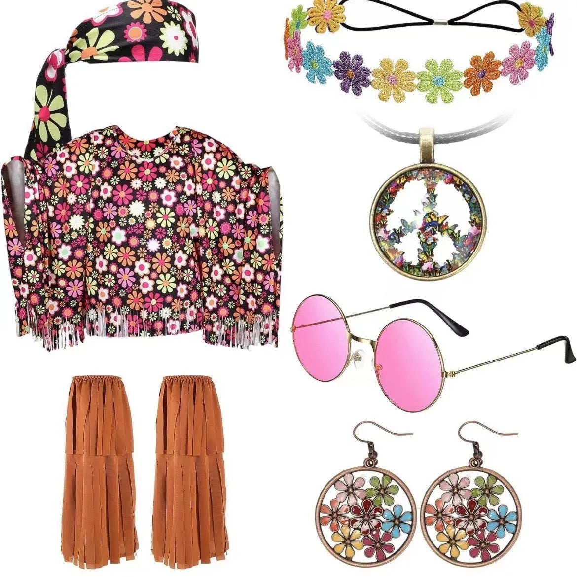 Tie dye pattern cloak costume suit in free size with choice of bell sleeves or sleeveless design