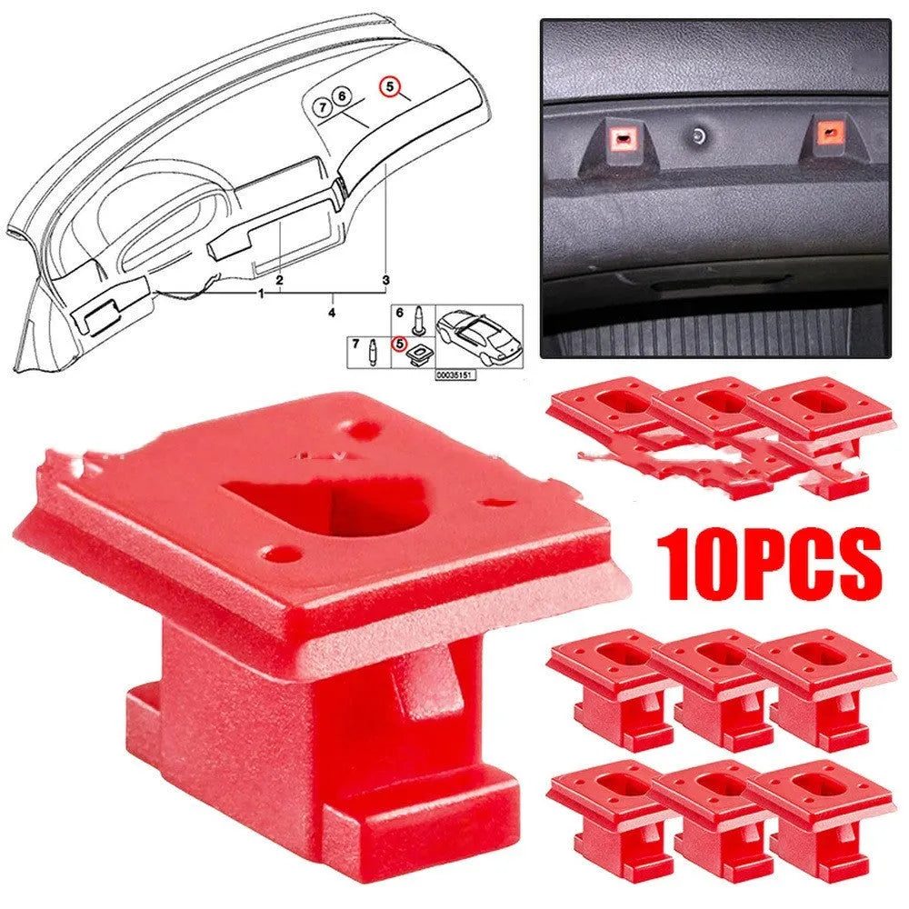 Ten black plastic BMW interior trim panel snap clips for E46 3 Series and E83 X3 models.