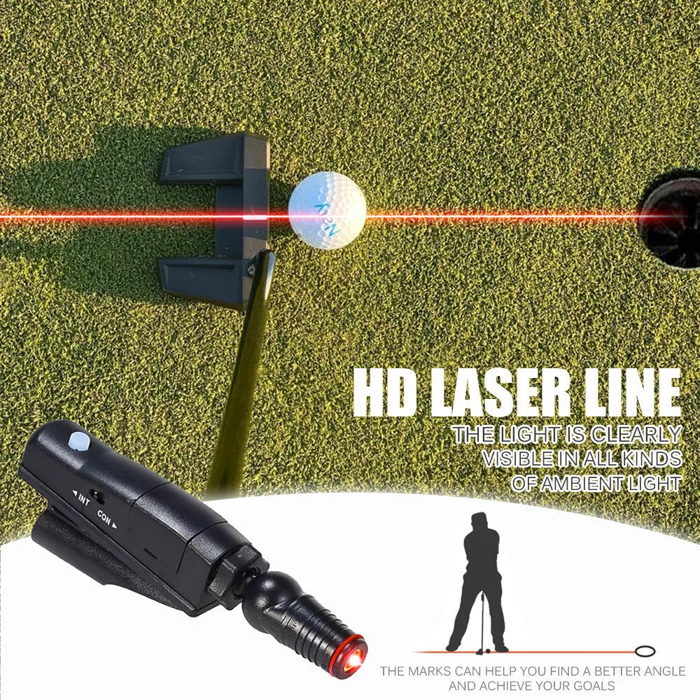 Black golf putting laser aiming instrument for alignment practice with putter mounting