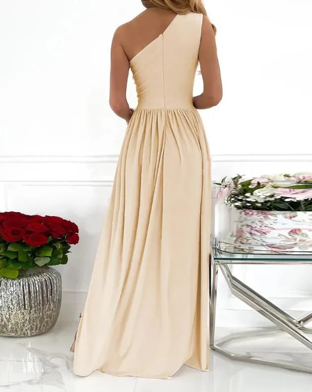 Women's one shoulder maxi dress with high split cutout design in soft fabric
