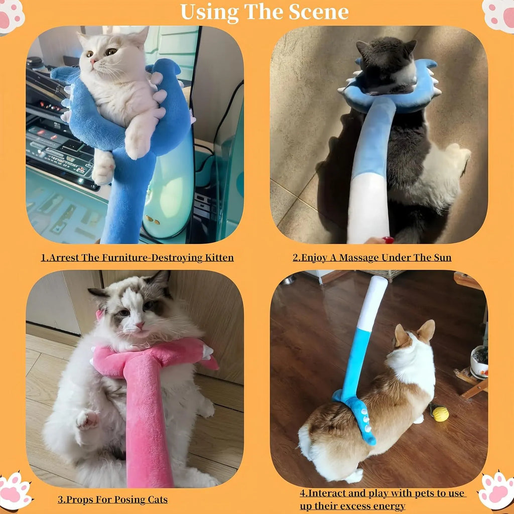 70cm blue plush cat wand toy with foam head for interactive pet play