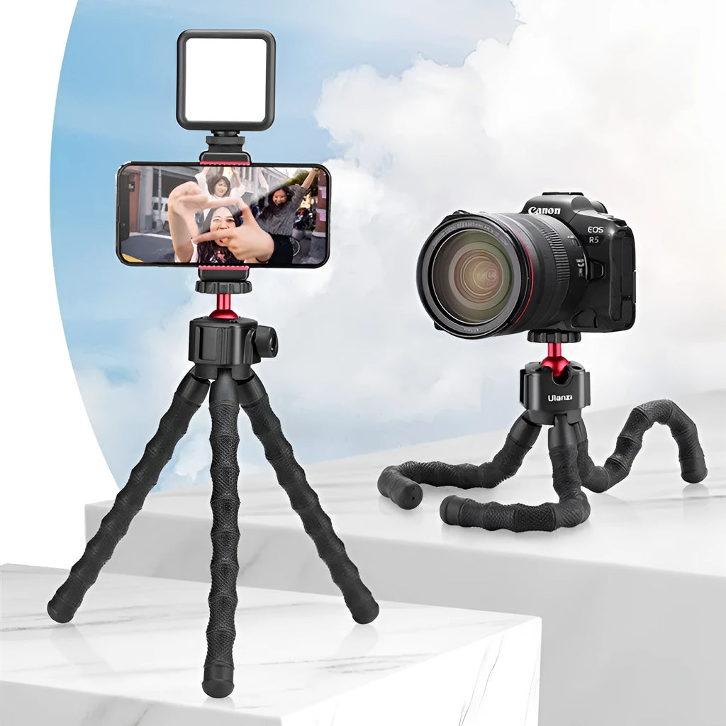 Multifunctional VLOG photography suite showing aluminium tripod and 2985-piece accessory collection.
