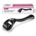 Black and purple derma rollers with 540 titanium microneedles, showing different needle length options from 0.2mm to 1.0mm