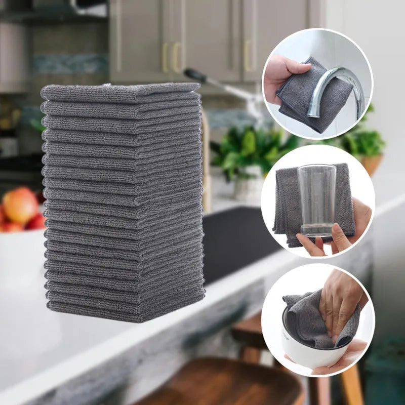 Grey square microfibre kitchen cleaning cloth for oil and grime on pots and bowls