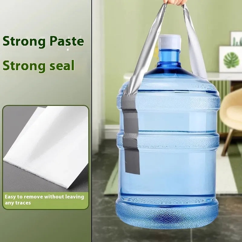Roll of high-adhesive thickened windproof sealing tape in transparent colour on a windowsill.