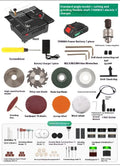 Lithium ion micro household desktop saw with metal construction on workbench