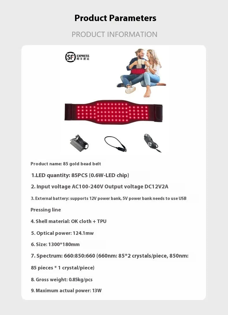 Black infrared physical therapy belt with adjustable strap for waist pain relief