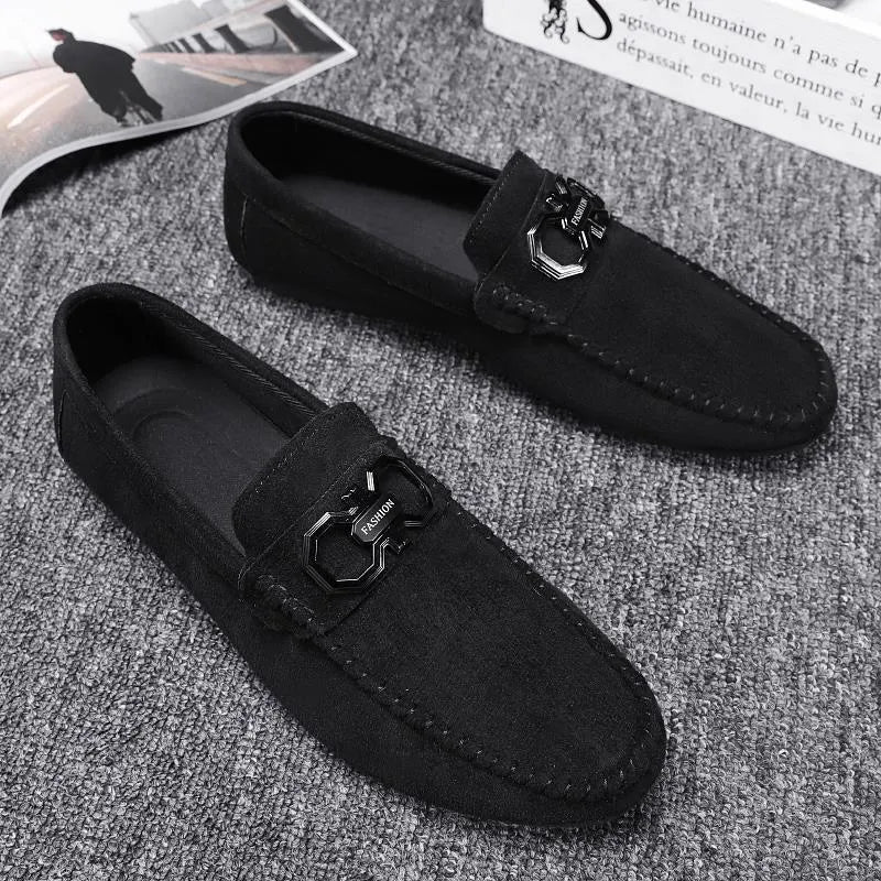 Men's black and grey casual shoes with suede upper and rubber sole for summer wear