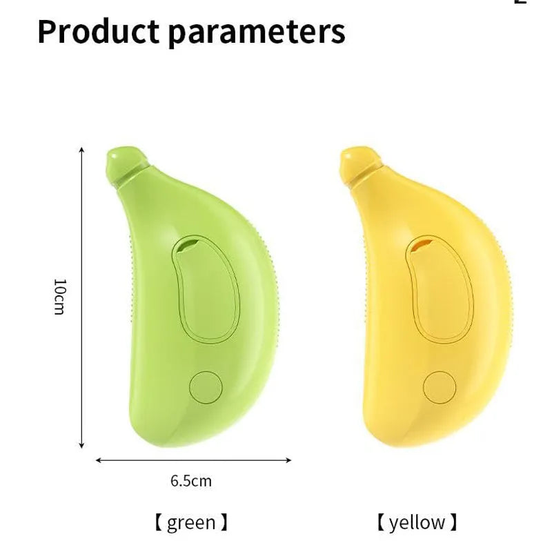 Green and yellow rechargeable cat steam brush with silicone round teeth and cat paw-shaped ends