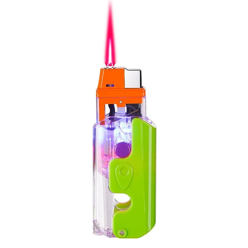 Colourful luminous radish lighter in orange purple green colours with wind-resistant flame