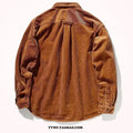 Loose fit corduroy long sleeve shirt in caramel colour, cardigan style with button front