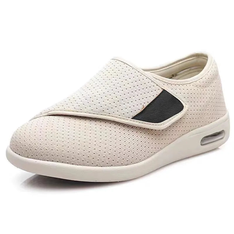 Beige widening leisure shoes with Velcro fastening and a round toe
