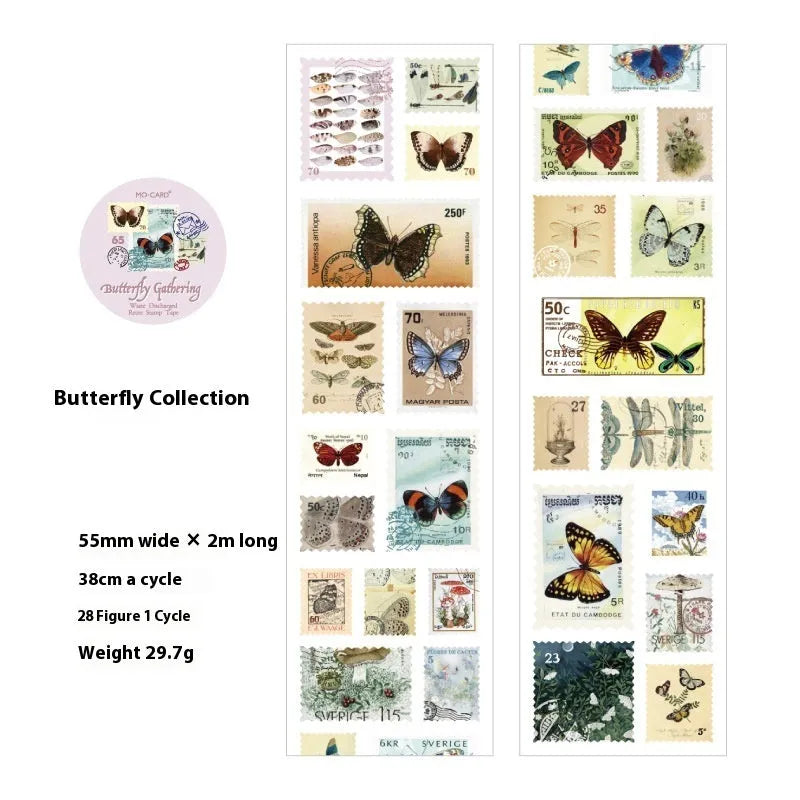 Roll of decorative coated paper stamp for DIY journals, showing butterfly pattern design.