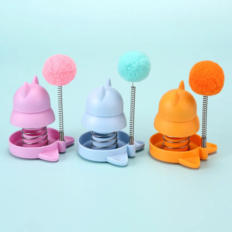 Lucky cat mint ball toy with teasing stick in blue, orange, and pink colour options