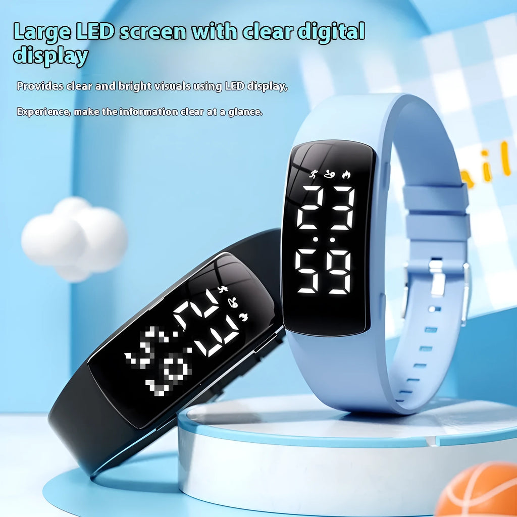 Smart waterproof electronic watch with vibration alarm on a silicone strap, showing an LED display.