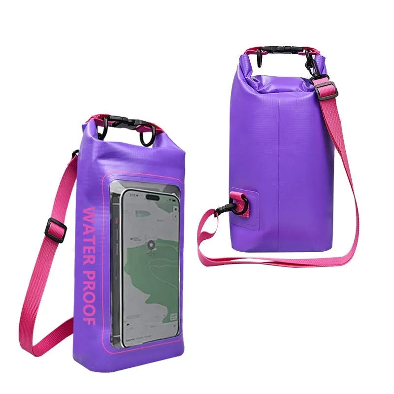 Army Green 2L waterproof crossbody phone bag made from PVC mesh for outdoor and water sports.