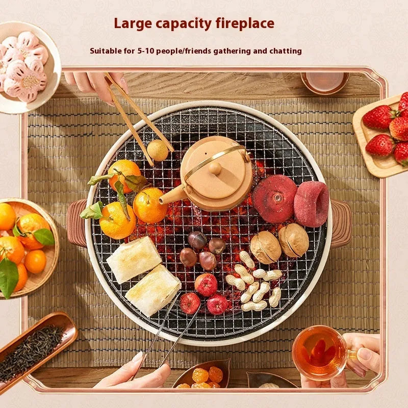 Modern charcoal stove set with grill rack disk for indoor tea cooking and baking for 3-5 people