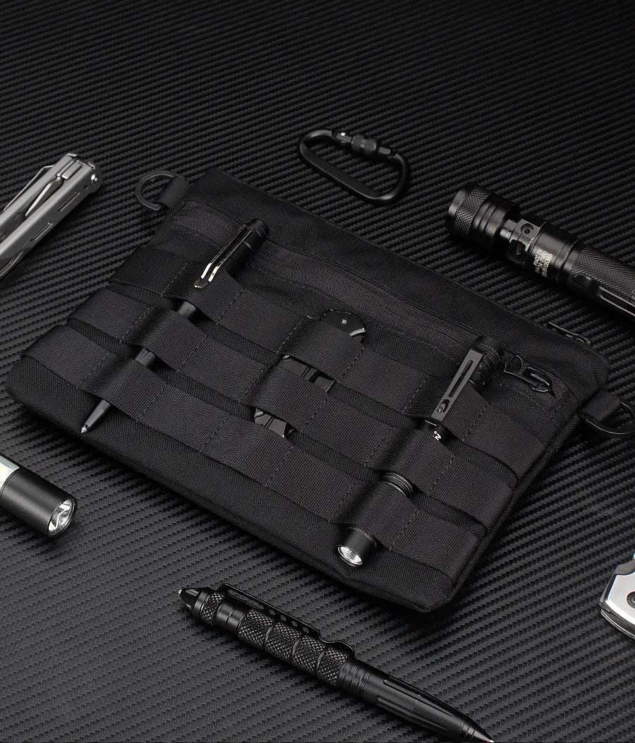 Black Oxford cloth portable outdoor kit measuring 18 by 3.5 centimetres for military enthusiasts