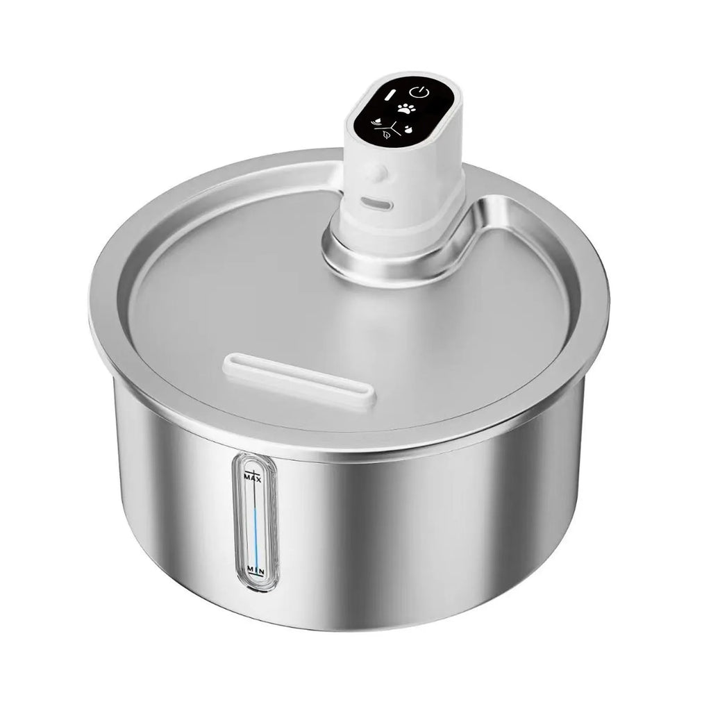 Stainless steel pet water fountain with temperature control base in black or white
