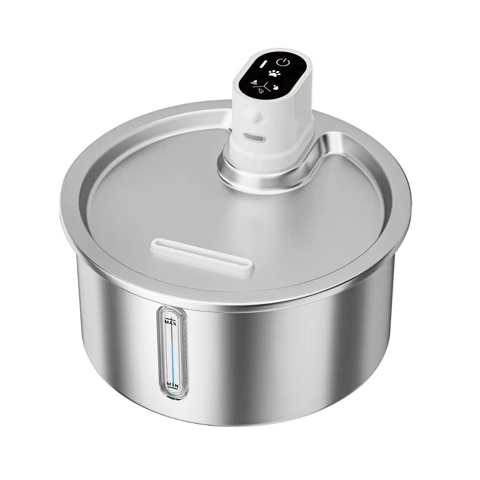 Stainless steel pet water fountain with temperature control base in black or white