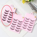 5 pairs of manga-style false eyelashes on a black strip, showing natural wispy Korean makeup look.