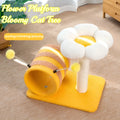 Yellow sisal cat climbing frame with integrated scratching post and tunnel