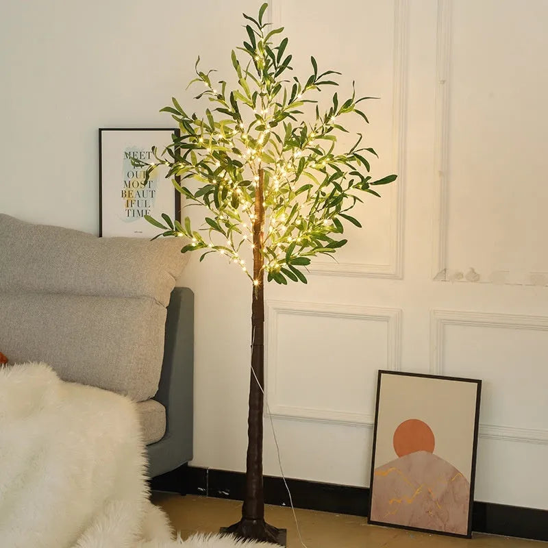 1.8 metre tall simulation olive leaf tree lamp with 210 warm LED lights for courtyard decoration