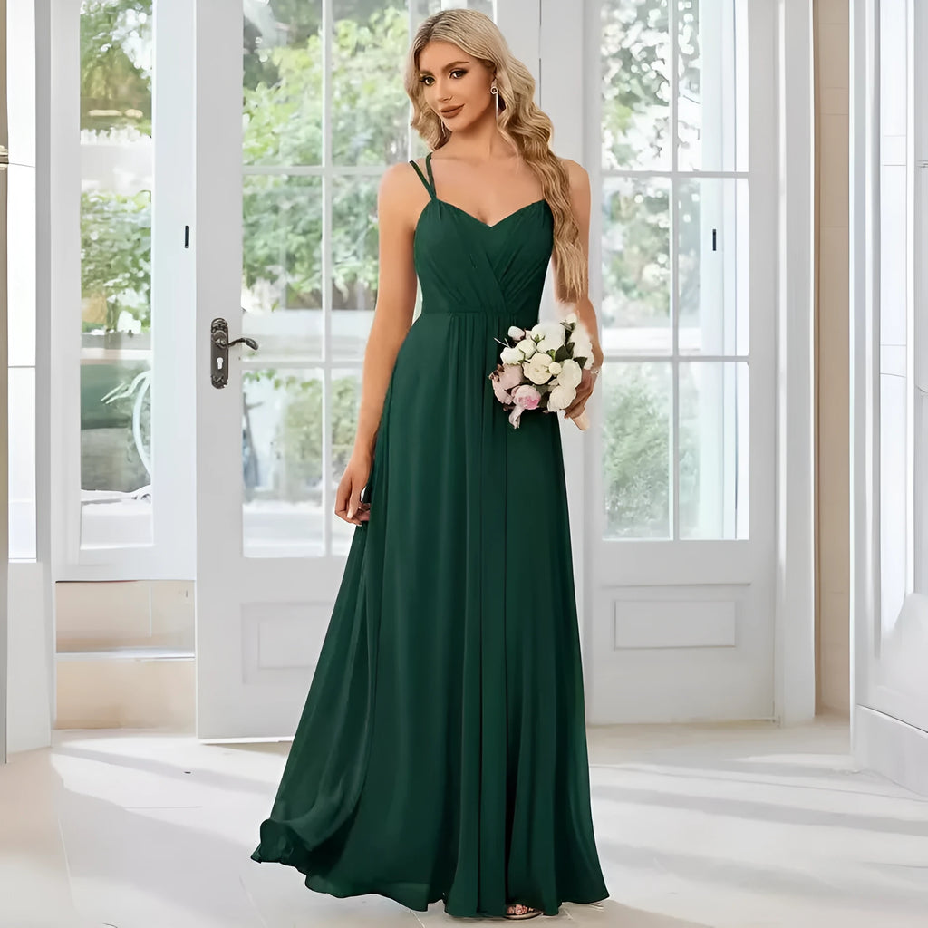 Women's sleeveless A-line pleated long dress in light green colour with sling neckline