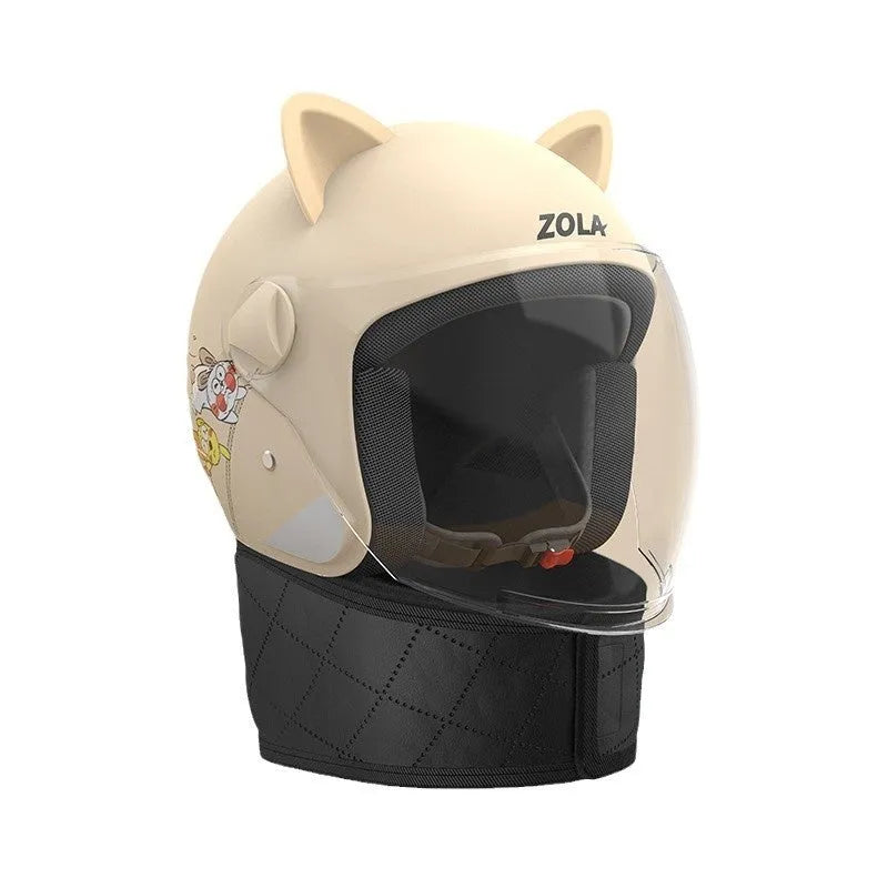Electric bicycle helmet with attached winter scarf and anti-fog visor in blue colour