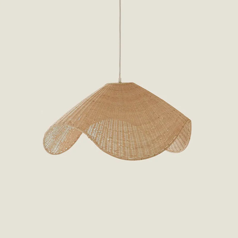 Handwoven natural rattan and willow bamboo chandelier with warm white LED light in three size diameters.