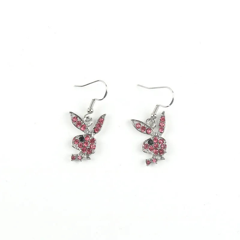 Rabbit stud earrings with diamond detailing in silver, pink and gold colour options