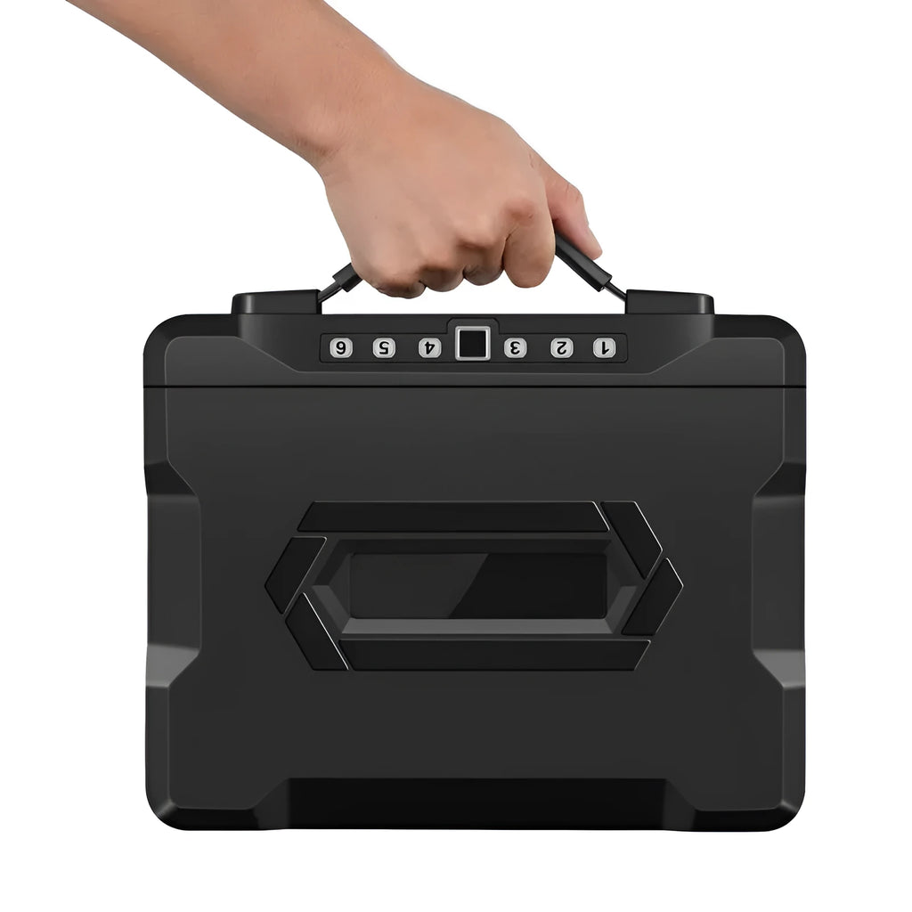 Portable small safe with mechanical combination lock in grey steel construction