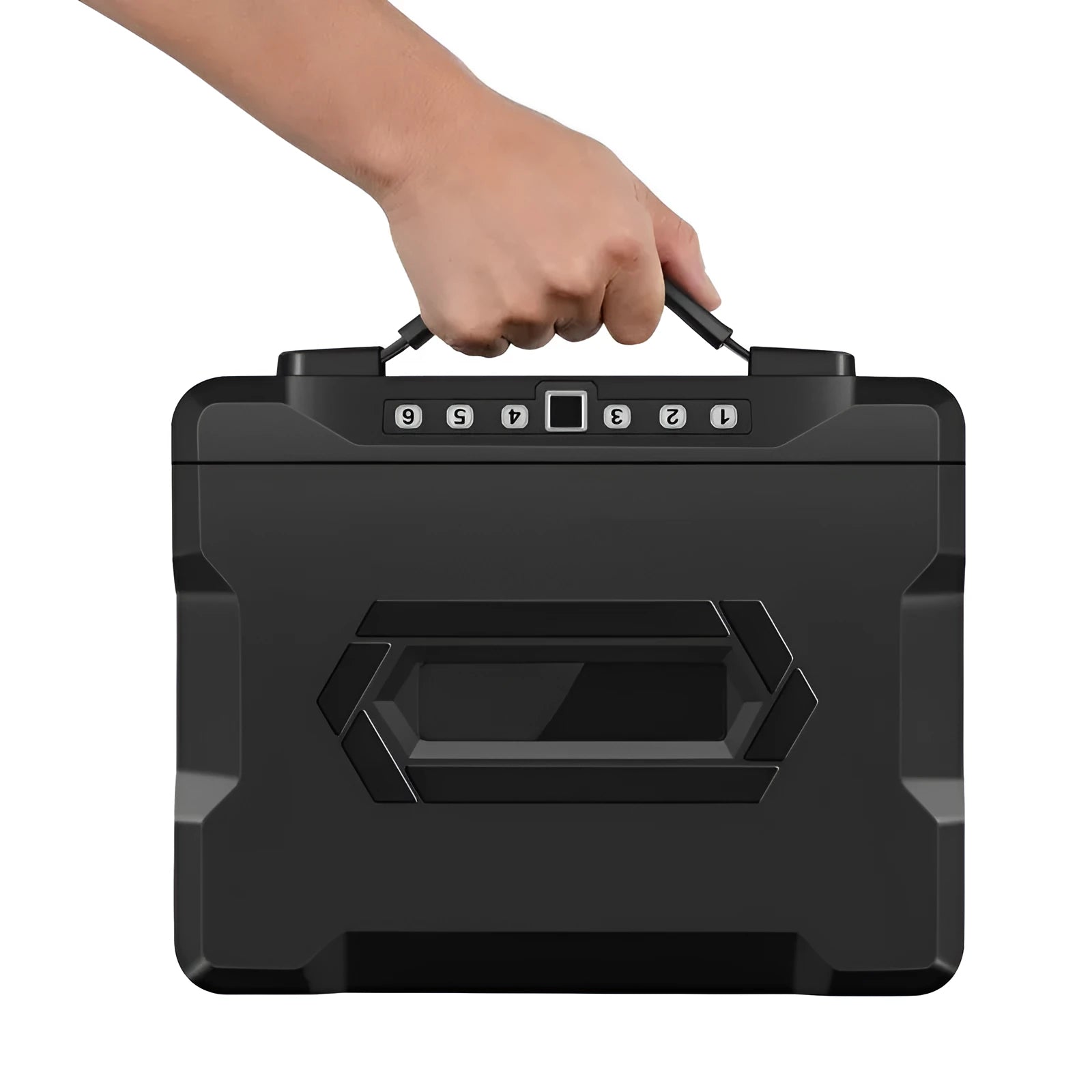 Portable small safe with mechanical combination lock in grey steel construction