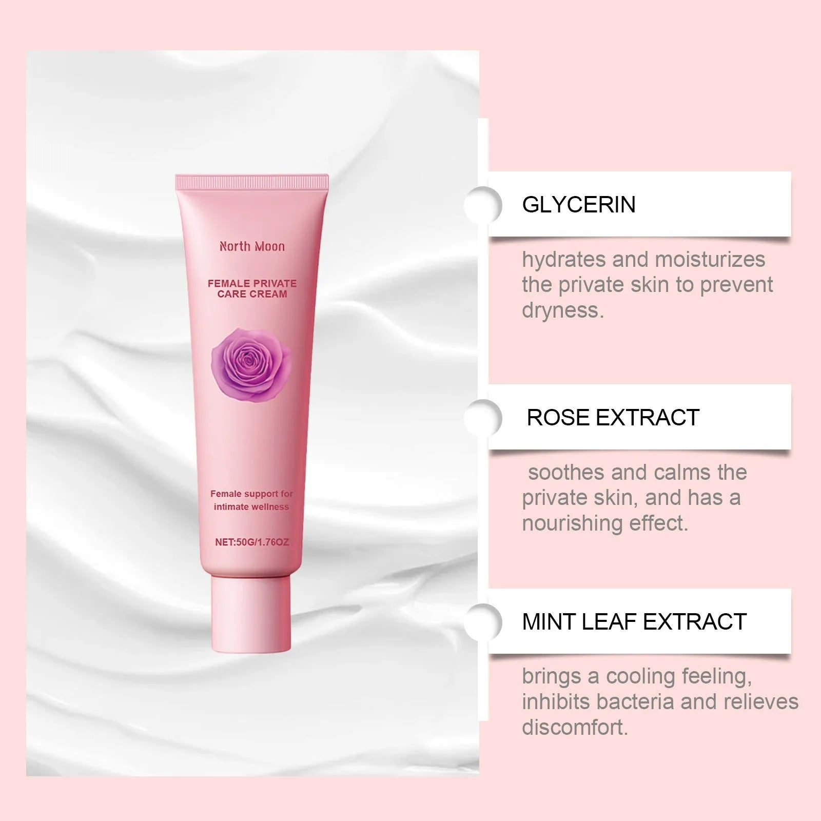 50g moisturising cream container for dry skin with rose and peppermint extracts