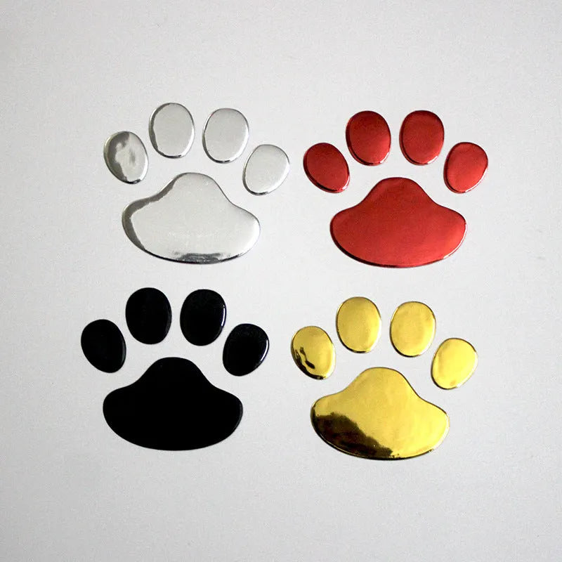 Hand-shaped brush dog footprint car sticker in red, silver, gold, and black colour options.