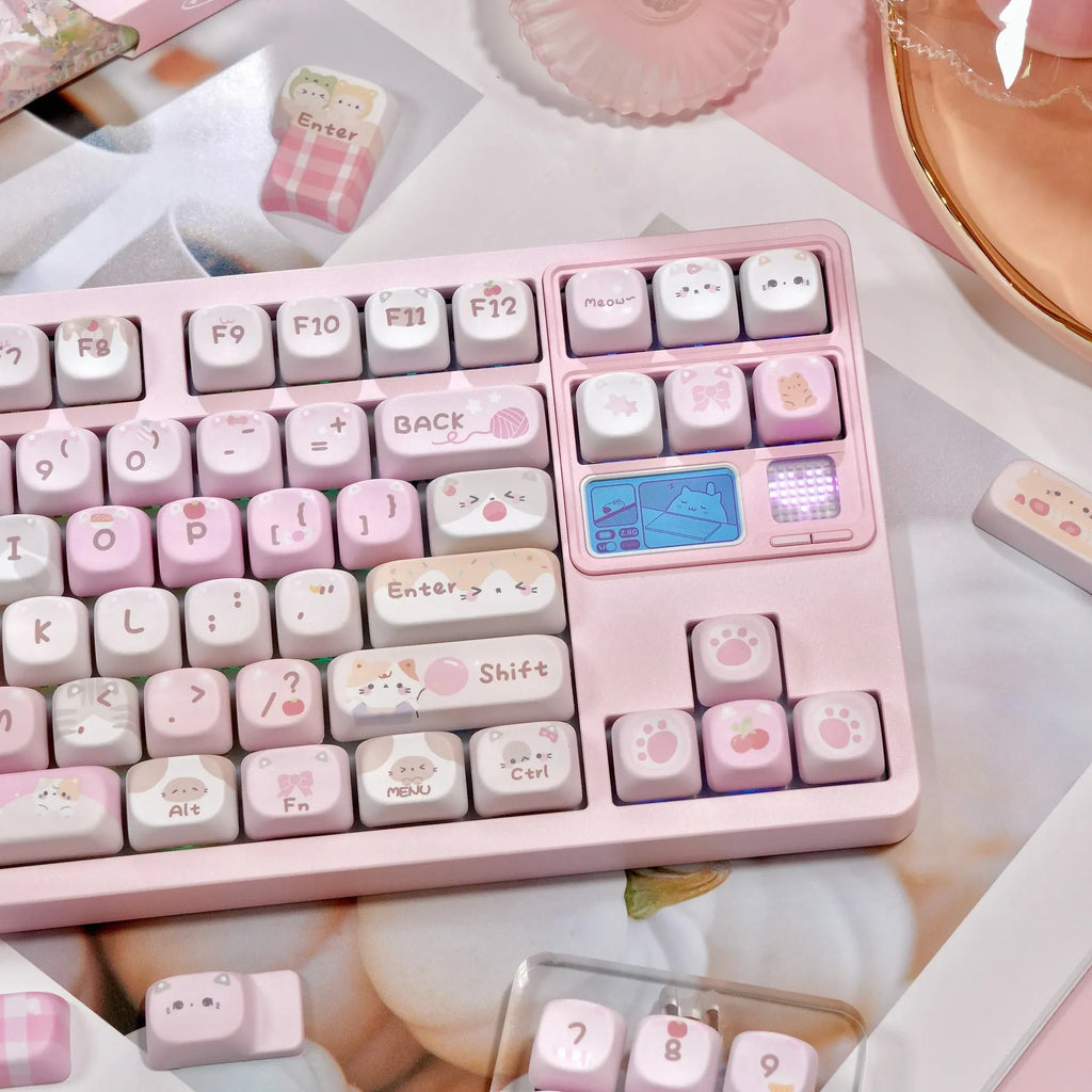 MOA pink cartoon key caps with five-sided sublimation printing for mechanical keyboards