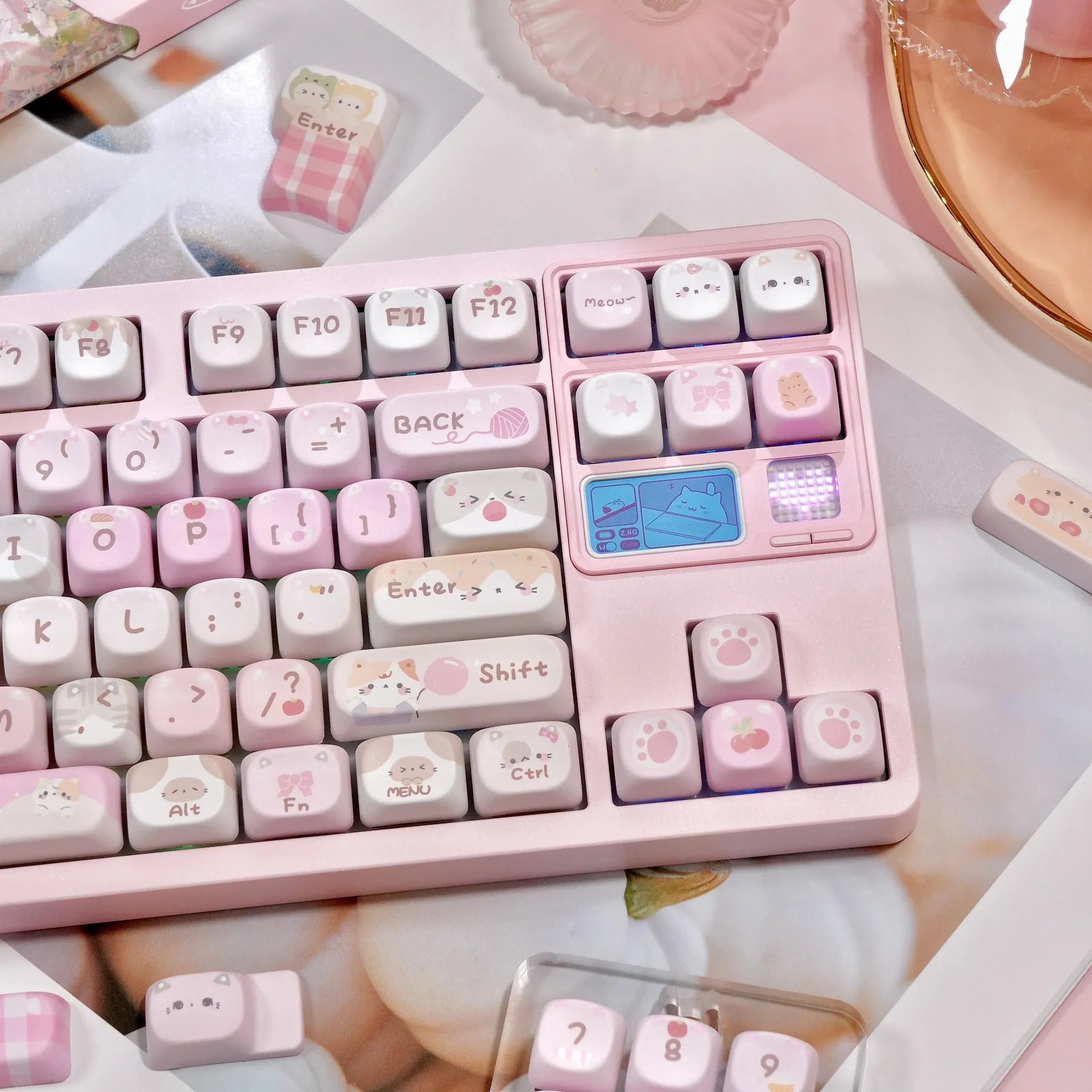 MOA pink cartoon key caps with five-sided sublimation printing for mechanical keyboards