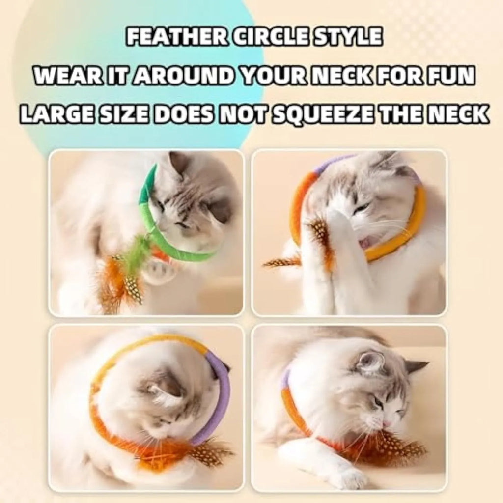 Green circular cotton rope cat toy with feathers and catnip for interactive feline play
